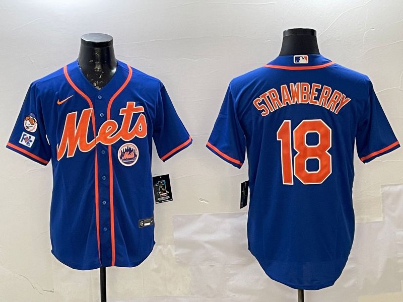 Men New York Mets 18 Strawberry Blue Game 2025 Nike MLB Jersey style 4